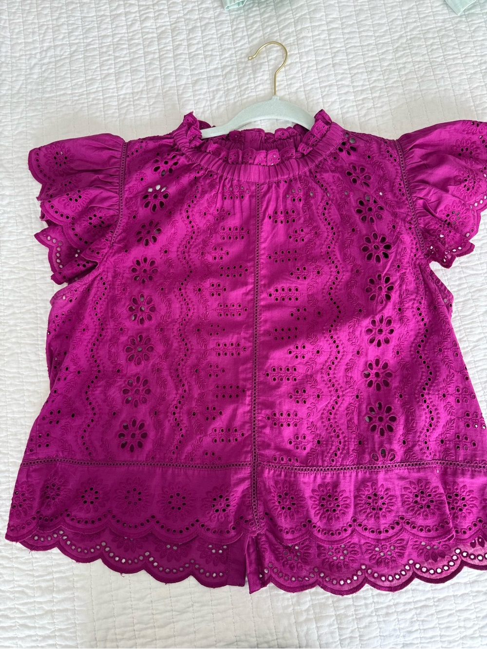 Lace Eyelet Flutter Sleeve Top | Magenta